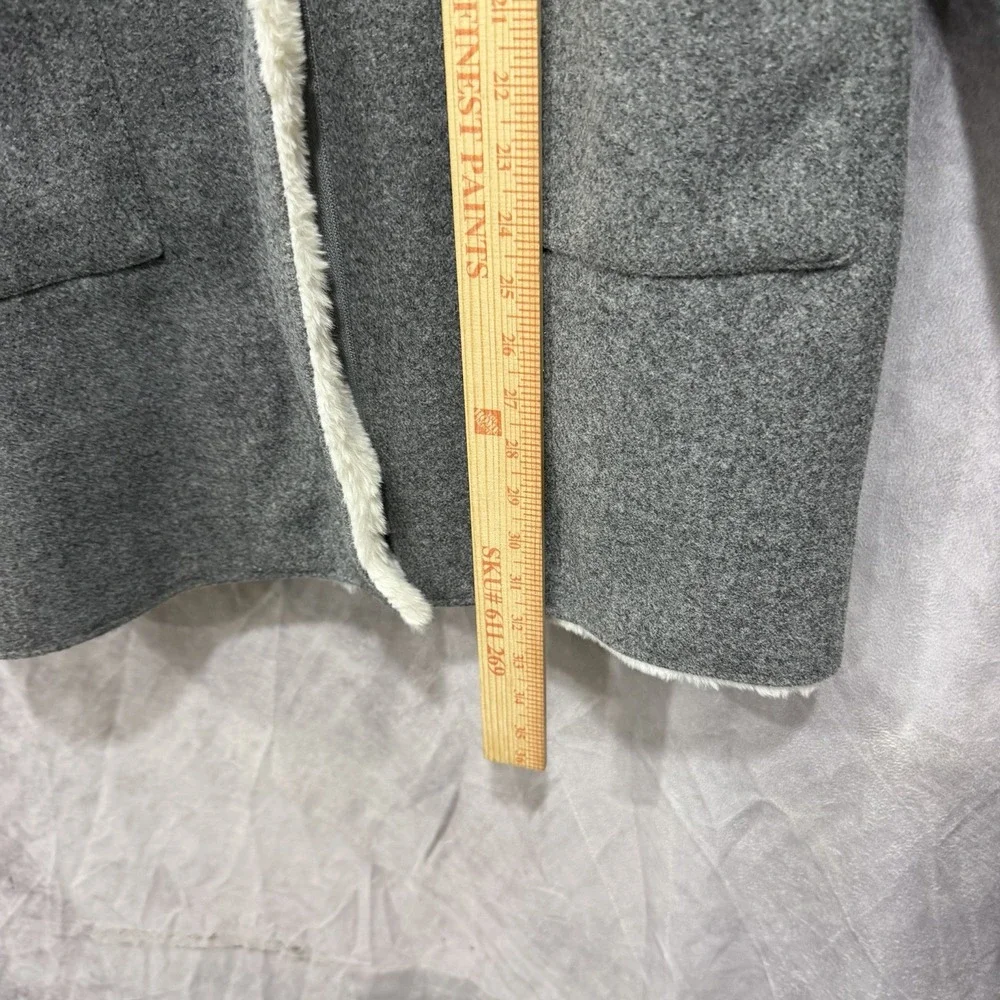 Coalition LA Women's Gray Coat Cream Faux Fur Sherpa Hooded Zip Jacket Small